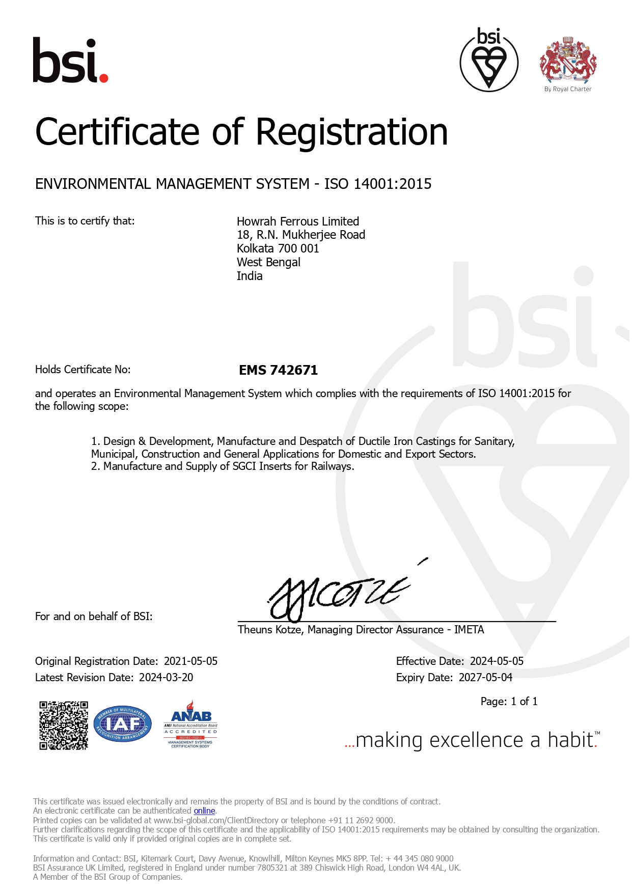 ENVIRONMENTAL MANAGEMENT SYSTEM – ISO 14001:2015